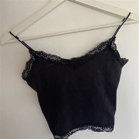 Black Strappy Top With Lace Detail All Around The Depop