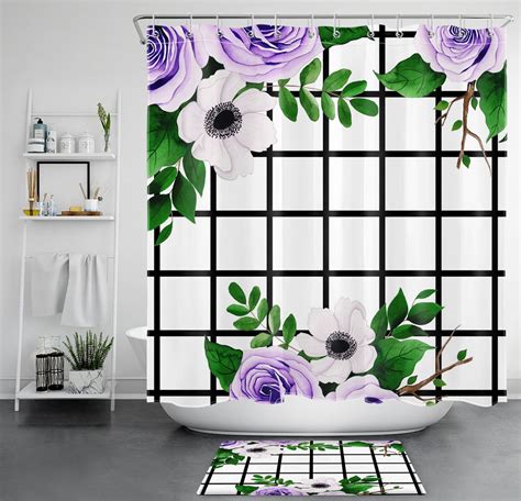 Luxurious Monochromatic Checkered Shower Curtain With Elegant Plum