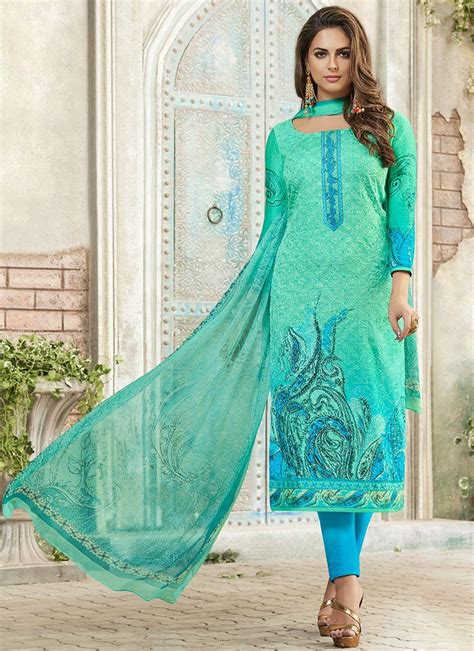 Sea Green Lawn Cotton Pakistani Style Suit Indian Suits For Women