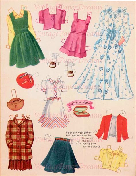 Vintage Paper Doll Printable Pdf Girl Paper Dolls Jpeg 40s 1940s Paper