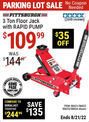 Pittsburgh Automotive Ton Steel Heavy Duty Floor Jack With Rapid Pump