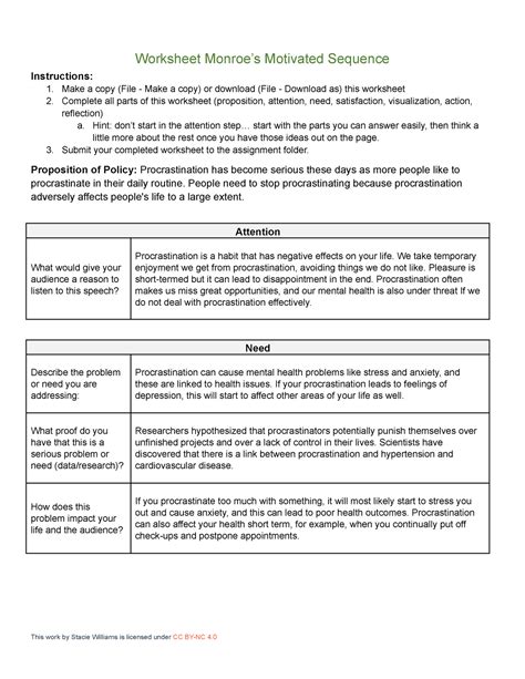 Comm Worksheet Monroe S Motivated Sequence Worksheet Monroes