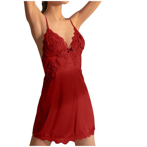 Lingerie For Women Lace Babydoll V Neck Sleepwear Sexy Side Split Full Slip Nightgown Sleepwear