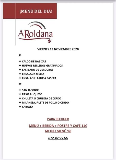 Carta De Hotel Restaurante A Roldana Nar N