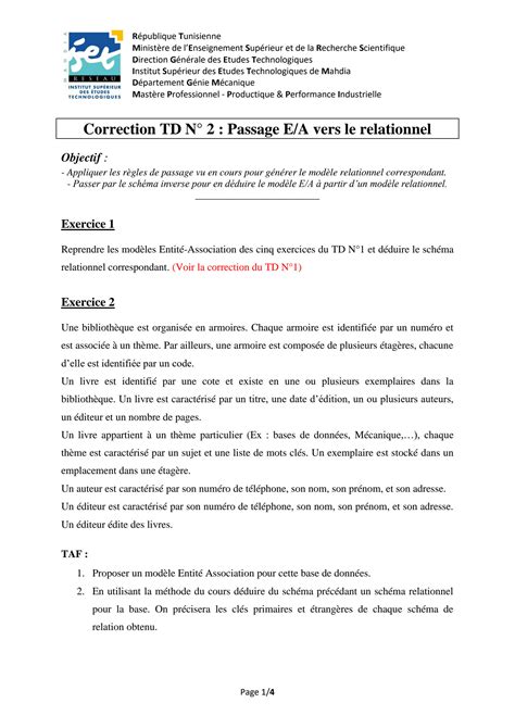 Solution Td Passage Ea Relationnel Correction Studypool