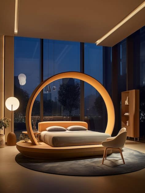 Premium AI Image | furniture design a circular bed frame with wood bed ...