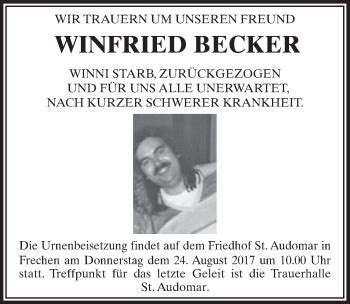 Traueranzeigen Von Winfried Becker WirTrauern