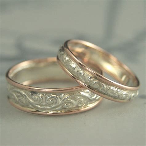 Two Tone Wedding Set His Hers Two Tone Rings Womens Wedding Bands Mens Wedding Rings Couples ...