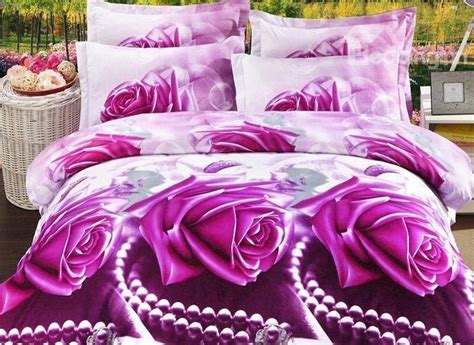 Purple Rose And Diamond Print 4 Piece Polyester 3d Duvet Cover Sets