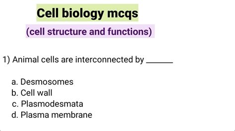 Cell Biology Mcqs Question And Answers Cell Structure And Functions Mcqs Youtube