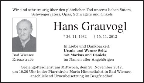 Traueranzeigen Von Hans Grauvogl Trauer Merkur De