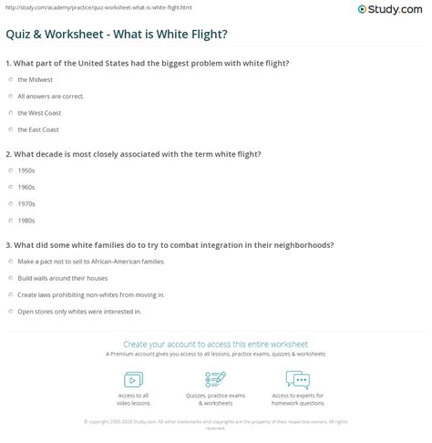 Quiz & Worksheet - What is White Flight? | Study.com