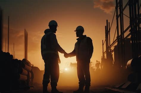 Premium Photo Two Men Shaking Hands In Front Of A Construction Site