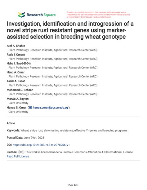 PDF Investigation Identification And Introgression Of A Novel Stripe