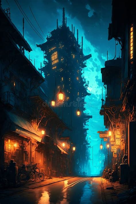 A Futuristic Cyberpunk City at Evening Stock Illustration ...