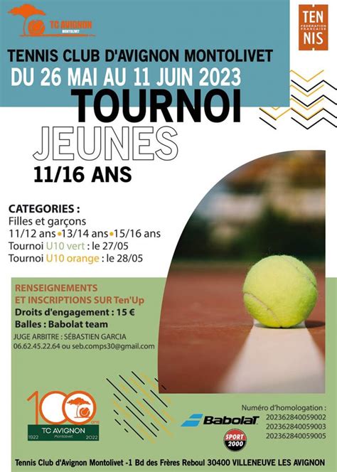 Tournois 2023 Jeune Tennis Club Avignon Montolivet