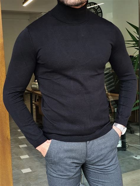 Buy Black Slim Fit Turtleneck Wool Sweater By Gentwith Free Shipping