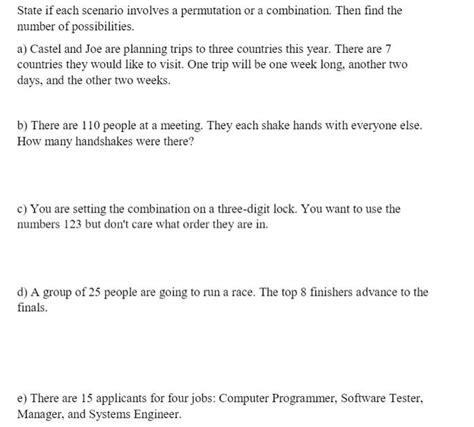 Solved State If Each Scenario Involves A Permutation Or A Chegg