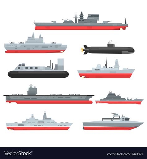 Different types of naval combat ships set Vector Image