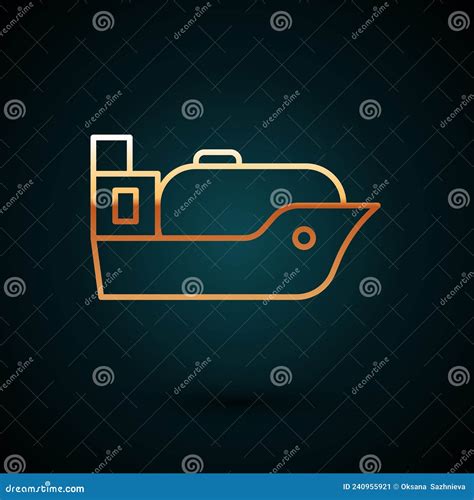 Gold Line Oil Tanker Ship Icon Isolated On Dark Blue Background Vector