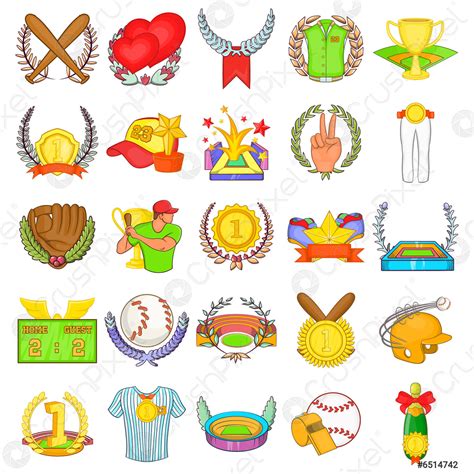 Baseball game icons set, cartoon style - stock vector 6514742 | Crushpixel