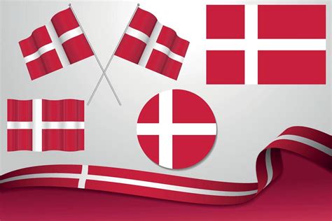 Set Of Denmark Flags In Different Designs Icon Flaying Flags With