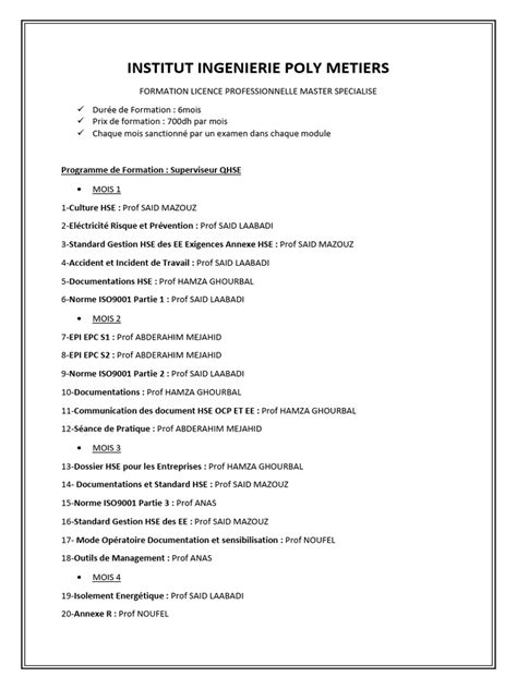 Formation Superviseur QHSE 6 mois | PDF