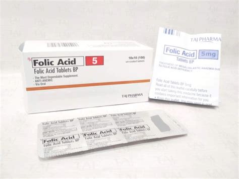 Folic Acid Tablets 5mg Bp Taj Pharma Taj Generics Pharmaceuticals Taj Pharma