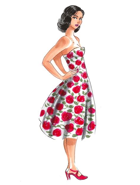 Mulher De Vestido Desenho - Linda mulher de vestido. desenho a tinta e aguarela | Foto Premium