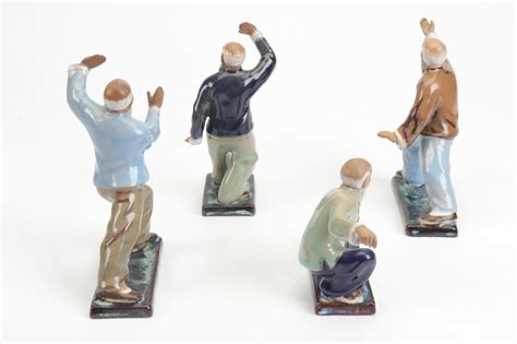 Chinese Shiwan Clay Figurines Practicing Tai Chi Ebth