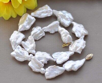 Z Mm White Baroque Coin Keshi Reborn Pearl Necklace Ebay