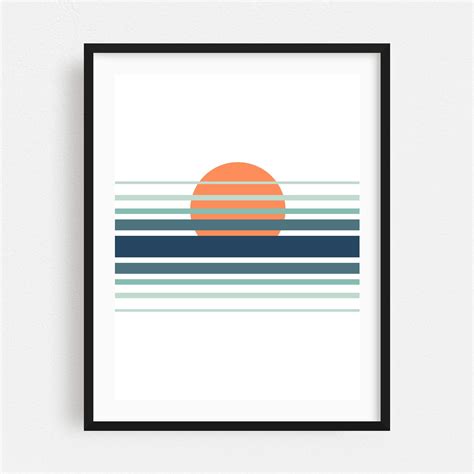 Abstract Geometric Sunset With Orange Sun Illustration Black Framed