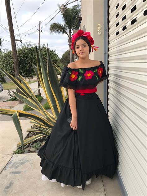 Mexican Black Dress With Top Handmade Beautiful Frida Kahlo Style