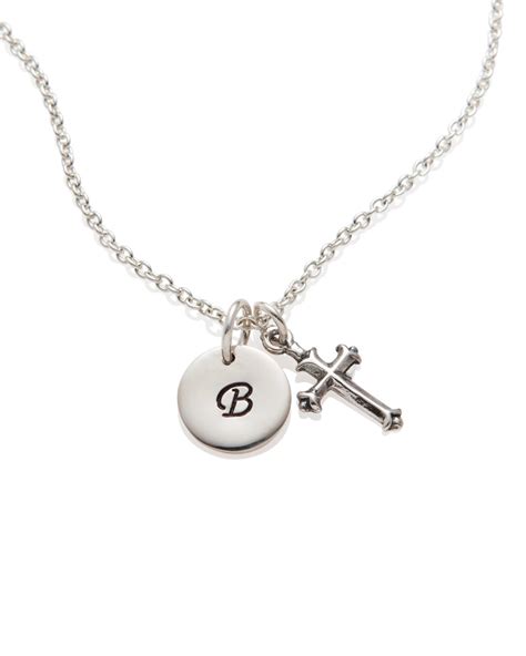 Boy Baptism T Cross Initial Necklace Small Cross Charm For