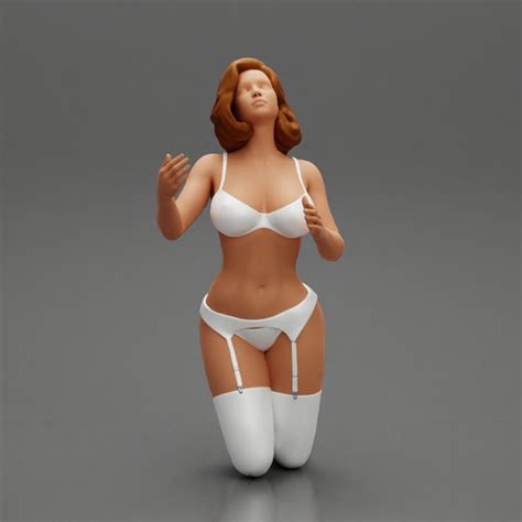 D Printable Sexy Girl In Bikini Lingerie Sitting On Her Knees By DGeschaft Miniatures Figures