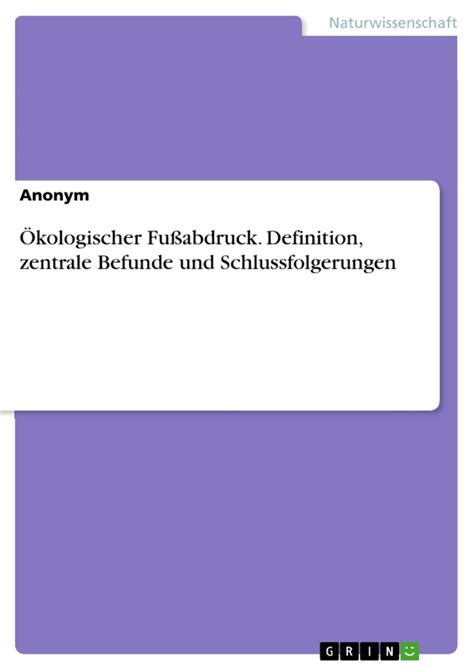 Kologischer Fu Abdruck Definition Zentrale Befunde Und