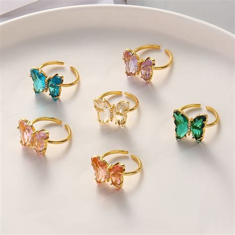 Crystal Glass Butterfly Ring