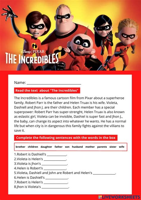 Family Tree: The Incredibles worksheet | The incredibles, English conversation learning, English ...