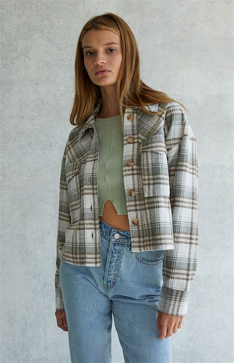 La Hearts Cropped Plaid Shacket Pacsun