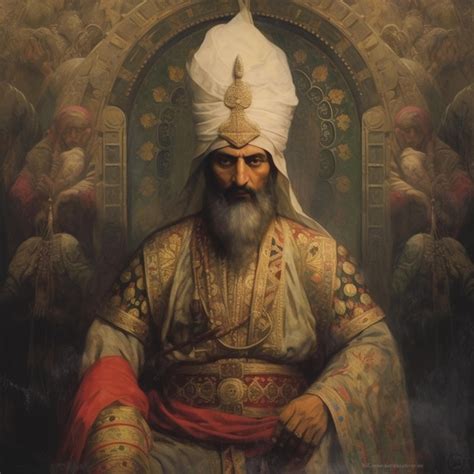 Premium Ai Image A Painting Of A Man In A White Turban Sits In A Throne