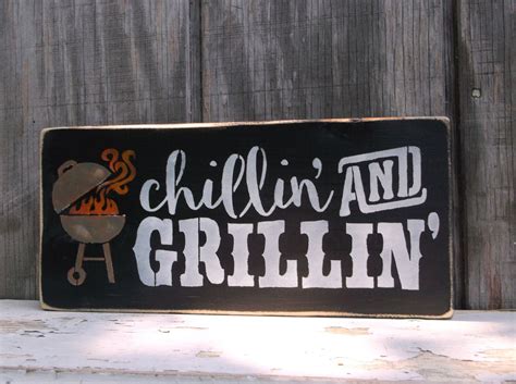 Grillin And Chillin Bbq Sign Backyard Barbecue Grill Sign Shelf Sitter Wooden Sign Wood Sign