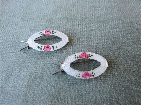 Pair Of Vintage Silver And Guilloche Enamel Barrettes Hair Etsy