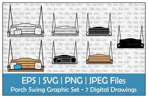 Wood Porch Swing Outline Silhouette And Color Clipart