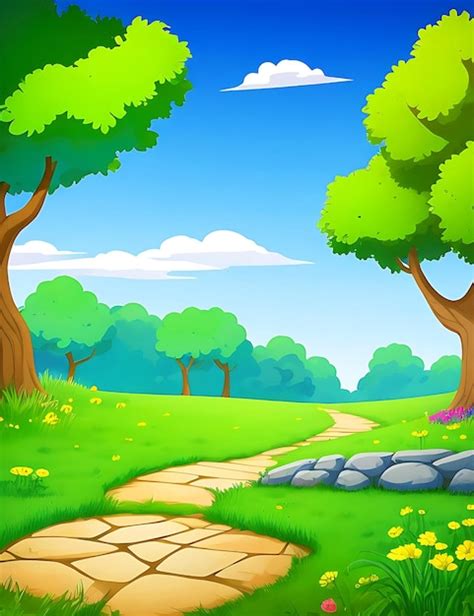 Premium Photo | Cartoon landscape forest cartoon outdoor background