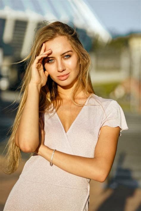 Closeup Street Portrait Of Seductive Blonde Girl With Perfect Ma Stock Image Image Of People