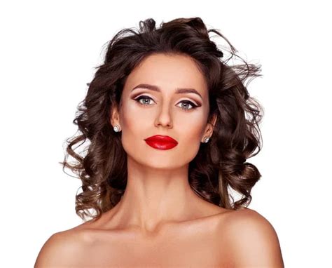 Nude Female Model Professional Makeup Hairstyle Posing White Background Stock Photo By