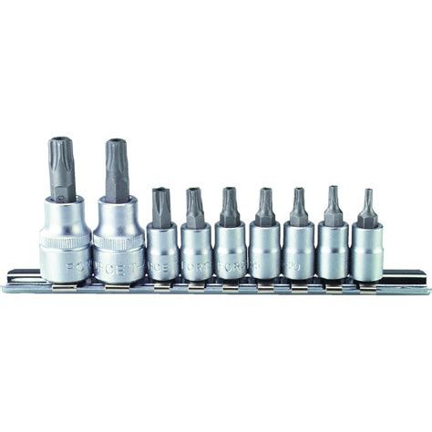 Набор головок-бит 1/4", 3/8" Torx с отверстием, TS10-TS50, 10 шт. FORCE ...