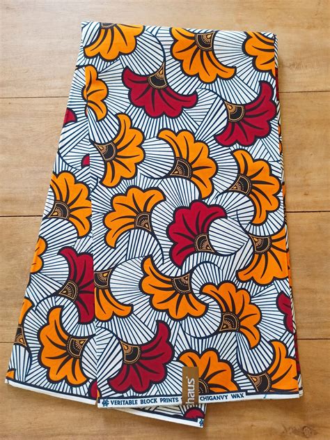 6 Yards Tissu Wax Fleurs De Mariage Jaunes Oranges Et Vertes Par Wany