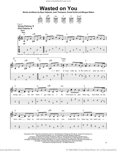 Wasted On You Sheet Music For Guitar Solo Easy Tablature PDF