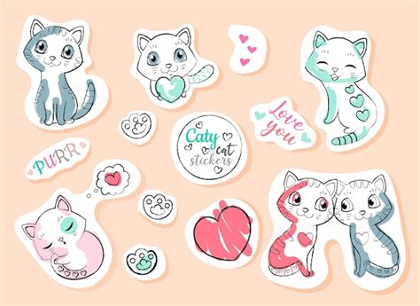 Premium Vector | Cute cat stickers set